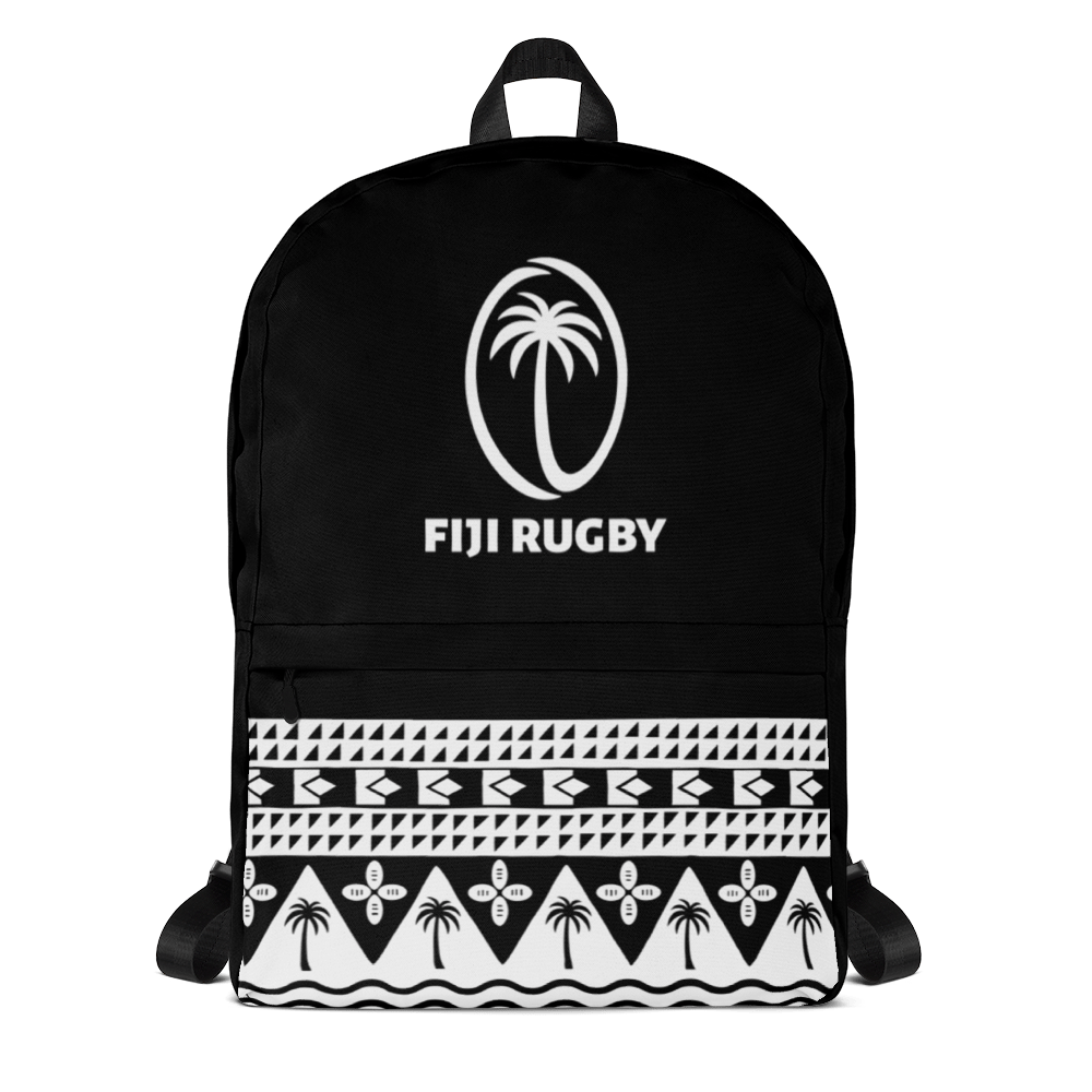 A Fiji Rugby Backpack with a palm tree on it.