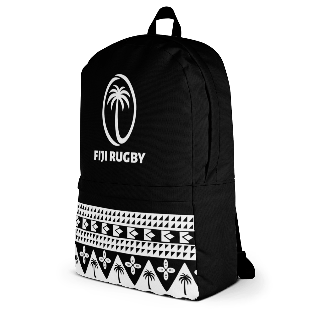 A Fiji Rugby Backpack with a palm tree on it.