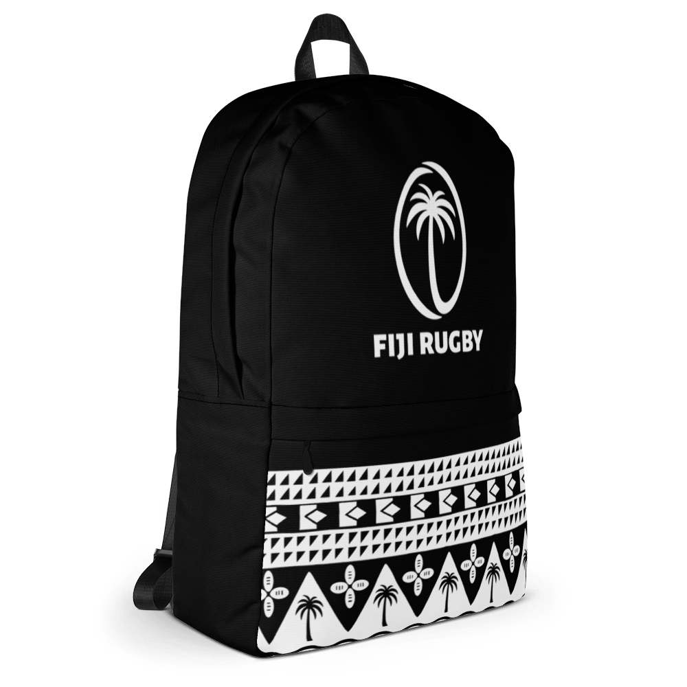 A Fiji Rugby Backpack with a palm tree on it.