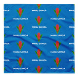 Royal blue bandana with a pattern of Manu Samoa logos throughout.