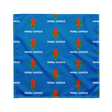 Royal blue bandana with a pattern of Manu Samoa logos throughout.