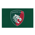 Green flag with 2 grommet holes and a large Leicester Tigers green, red and white logo.