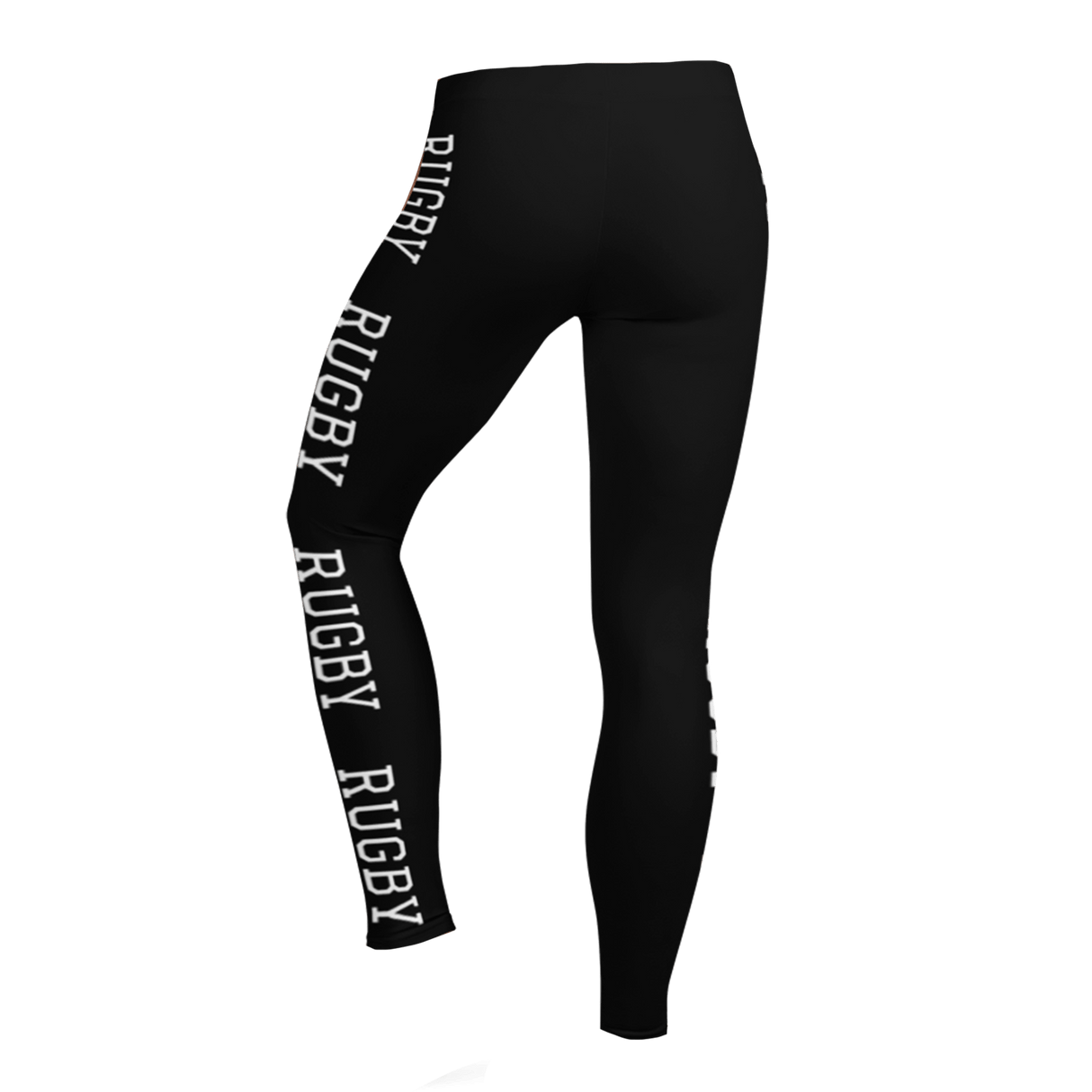 Discover PF LIC's Women's Rugby Leggings, boasting bold white "RUGBY" lettering down the left leg. Crafted from a polyester/spandex blend, they provide four-way stretch for unmatched comfort and fit during any activity.