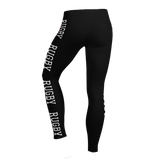 Discover PF LIC's Women's Rugby Leggings, boasting bold white "RUGBY" lettering down the left leg. Crafted from a polyester/spandex blend, they provide four-way stretch for unmatched comfort and fit during any activity.