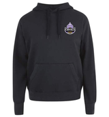 A Capitals Rugby NC Canterbury Black Team Hoodie with a purple and white logo.