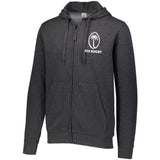 Carbon grey full zip hoodie with a white Fiji Rugby logo over the heart.