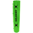 A Gilbert Elite Green Round Rugby Goal Post Pad with a black logo on it.