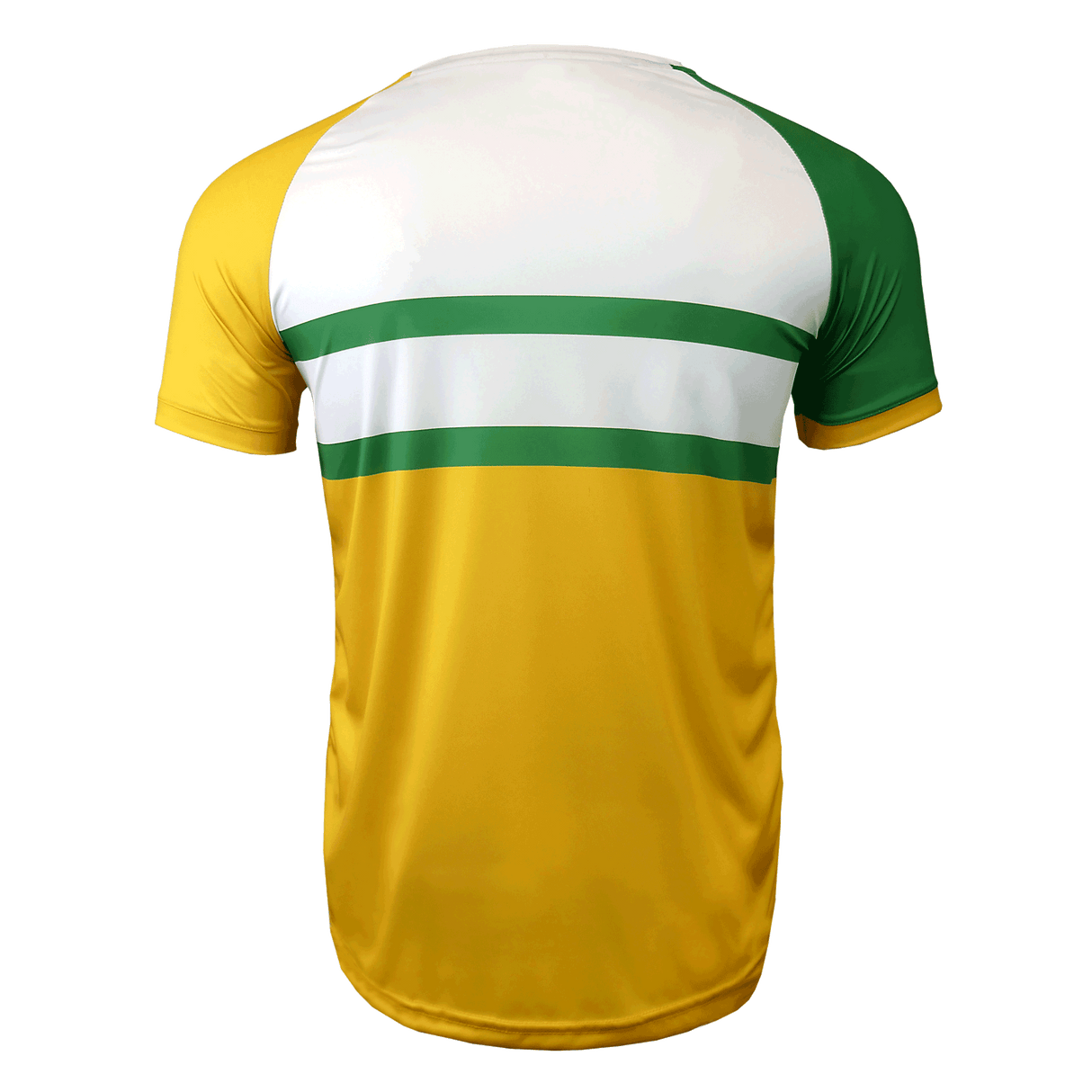 Australia nation rugby jersey in white, gold, and green sublimated short sleeve shirt