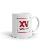 XV Foundation Mug with white background and the words XV Foundation on it.