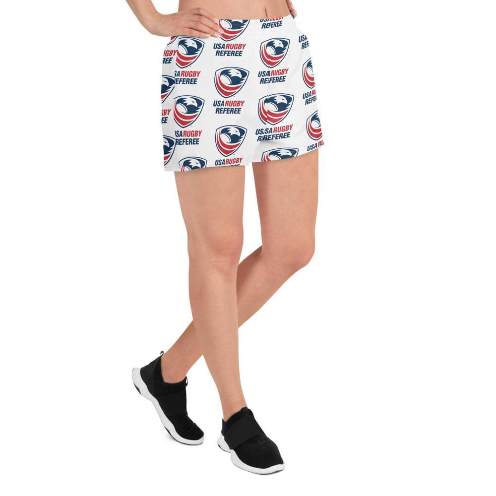 Women's White Athletic Shorts with All Over USA Rugby Referee Print