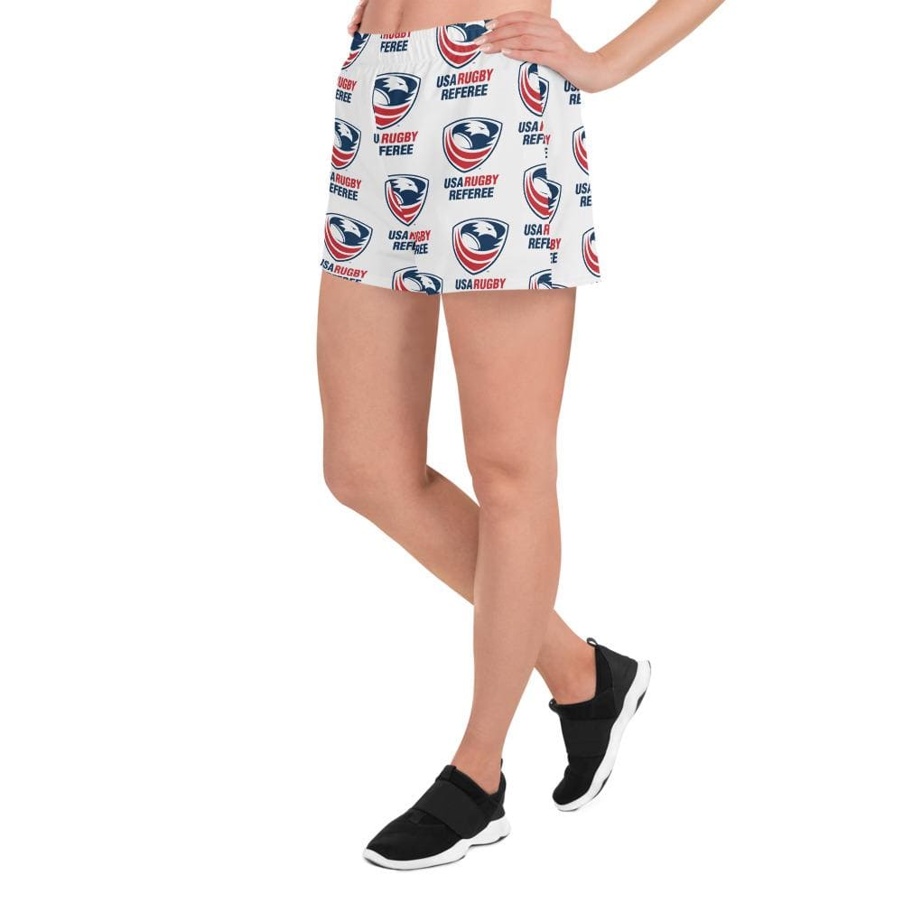 Women's White Athletic Shorts with All Over USA Rugby Referee Print