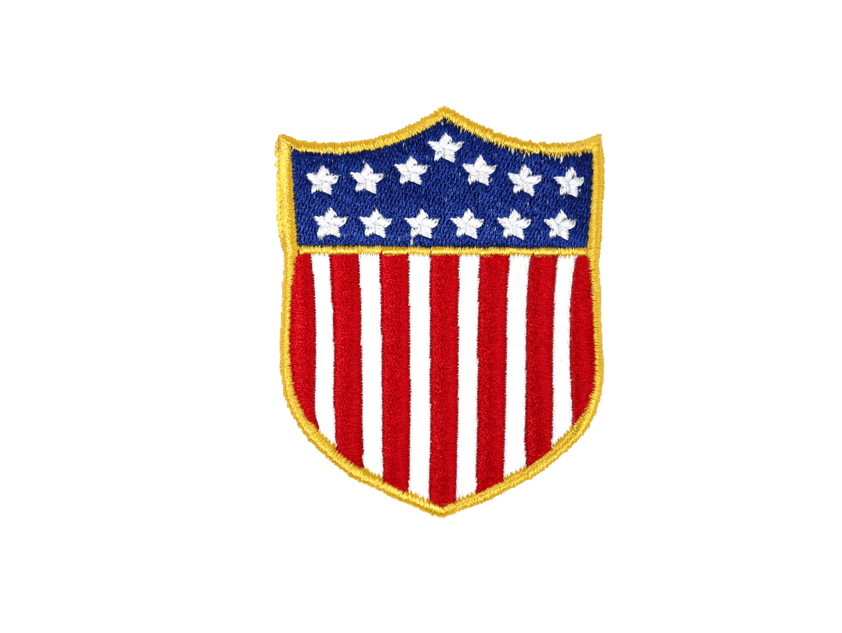 Detail of embroidered American flag crest.