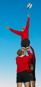 lineout grip for rugby player lift move strapped to the leg with tape