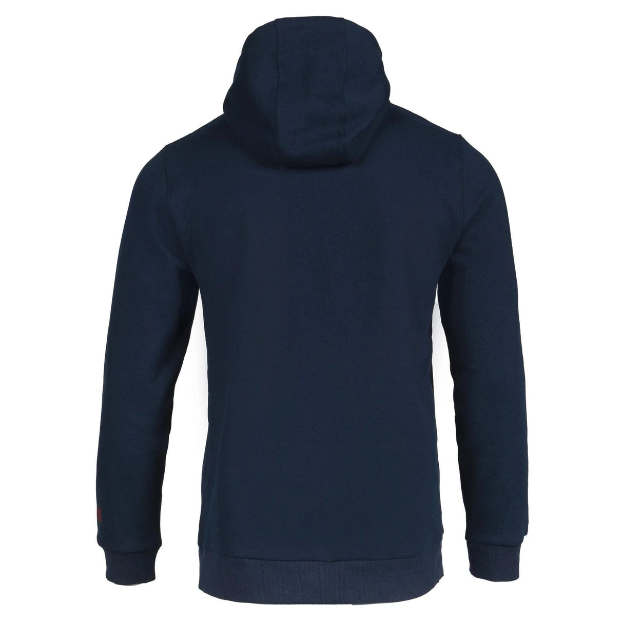 Back of navy long sleeve hoody.