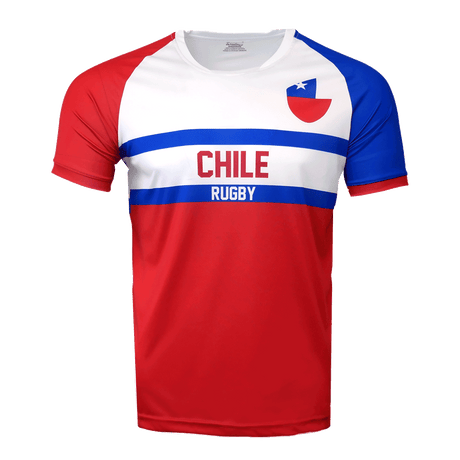 Chile Rugby Shirt in white, red and blue with a flag crest on the chest