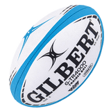 A white and blue Gilbert G-TR4000 Training Ball with the word Gilbert on it.