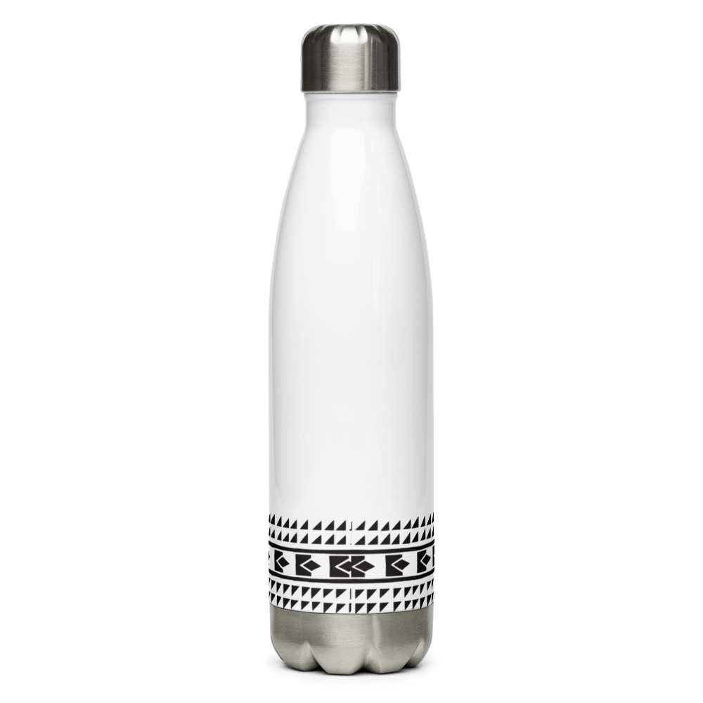 A Fiji Rugby Stainless Steel Water Bottle with a black and white design.