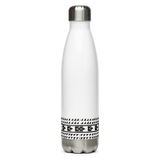 A Fiji Rugby Stainless Steel Water Bottle with a black and white design.