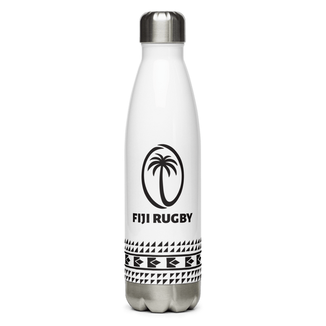 A Fiji Rugby Stainless Steel Water Bottle with a palm tree on it.