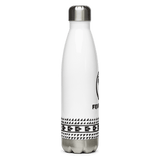 A Fiji Rugby Stainless Steel Water Bottle with a black and white design.