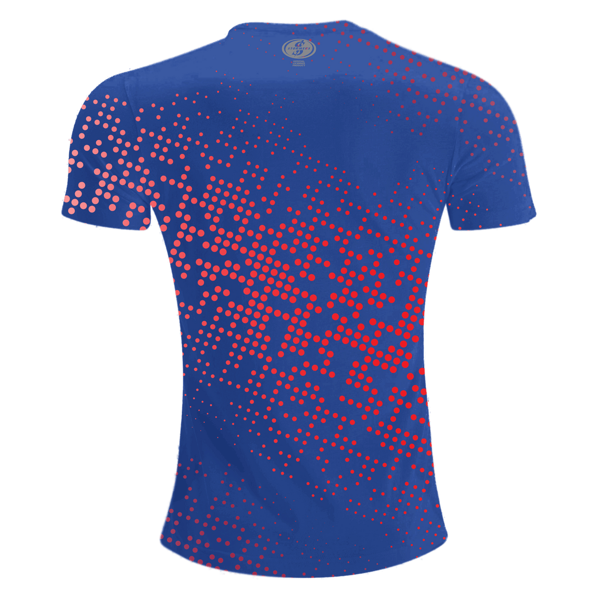 a Stormers Rugby Abstract T-Shirt with red dots on it.