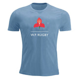 A W.P Rugby Blue T-Shirt with the word WP rugby printed on it.