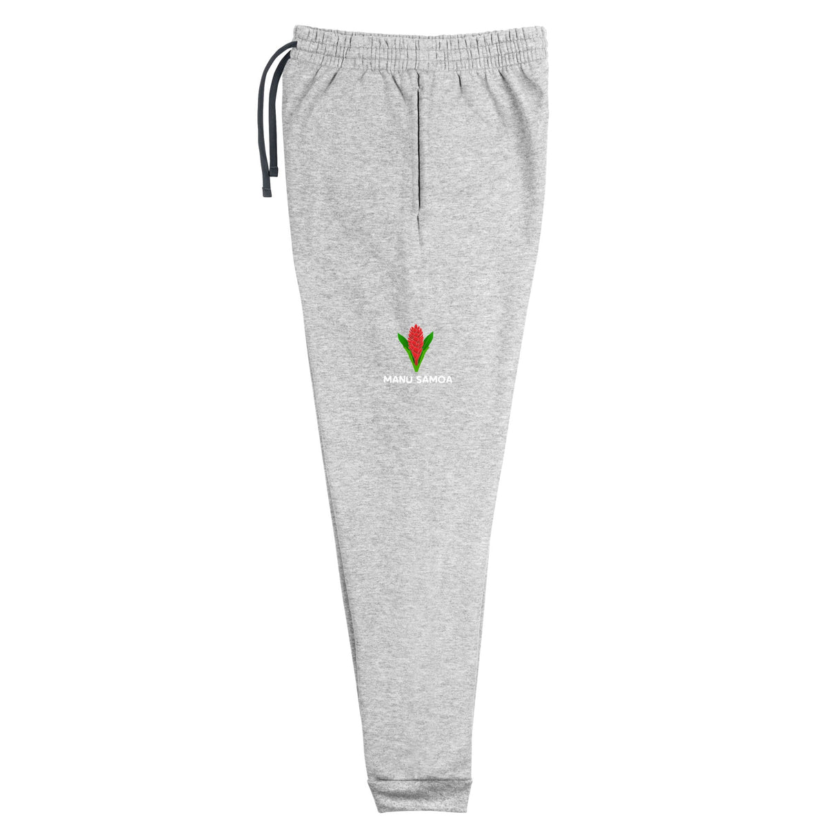 Manu Samoa Rugby Joggers with a red flower on the side.