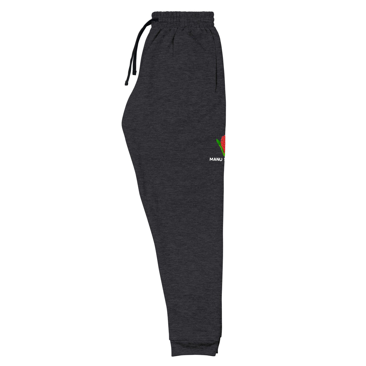 A pair of Manu Samoa Rugby Joggers with a red apple on the side.