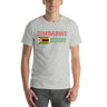 Light grey t-shirt with red and green 'Zimbabwe Rugby' inscription side a Zimbabwe flag, center front.