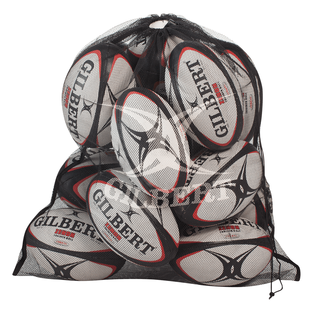 Gilbert Mesh Equipment Bag Example Full of Rugby Balls