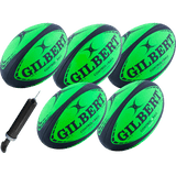 Gilbert Control-A-Ball Rugby Pack 5 Balls and Pump