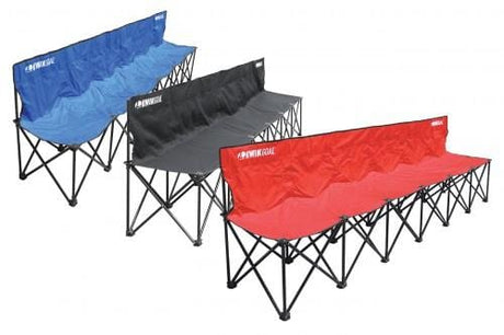 Blue, Black & Red 6-Seat Rugby Benches Side by Side