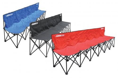 Blue, Black & Red 6-Seat Rugby Benches Side by Side