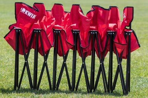 Collapsed Red 6-Seat Rugby Bench