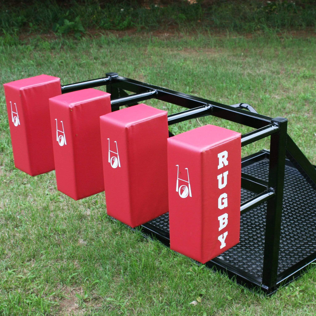 Side Angle View of 4 Red Pads on X250 Classic Rugby Scrum Sled