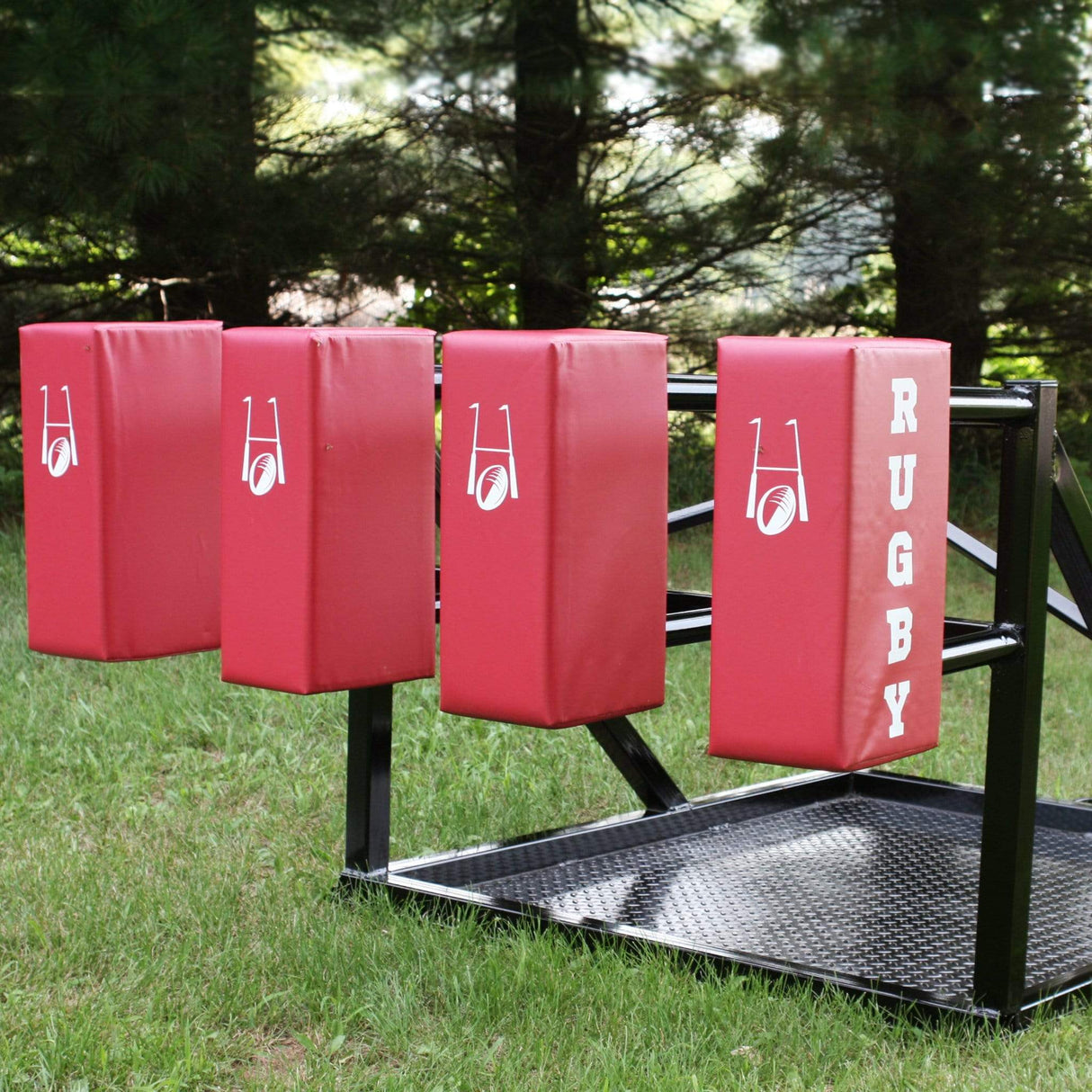 Front View of 4 Red Pads on X250 Classic Rugby Scrum Sled