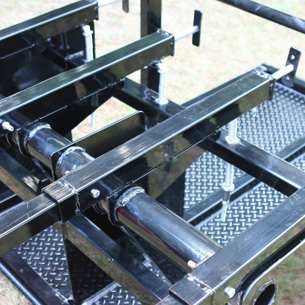 Close Up View of Black Steel Framing of Rugby Scrum Sled