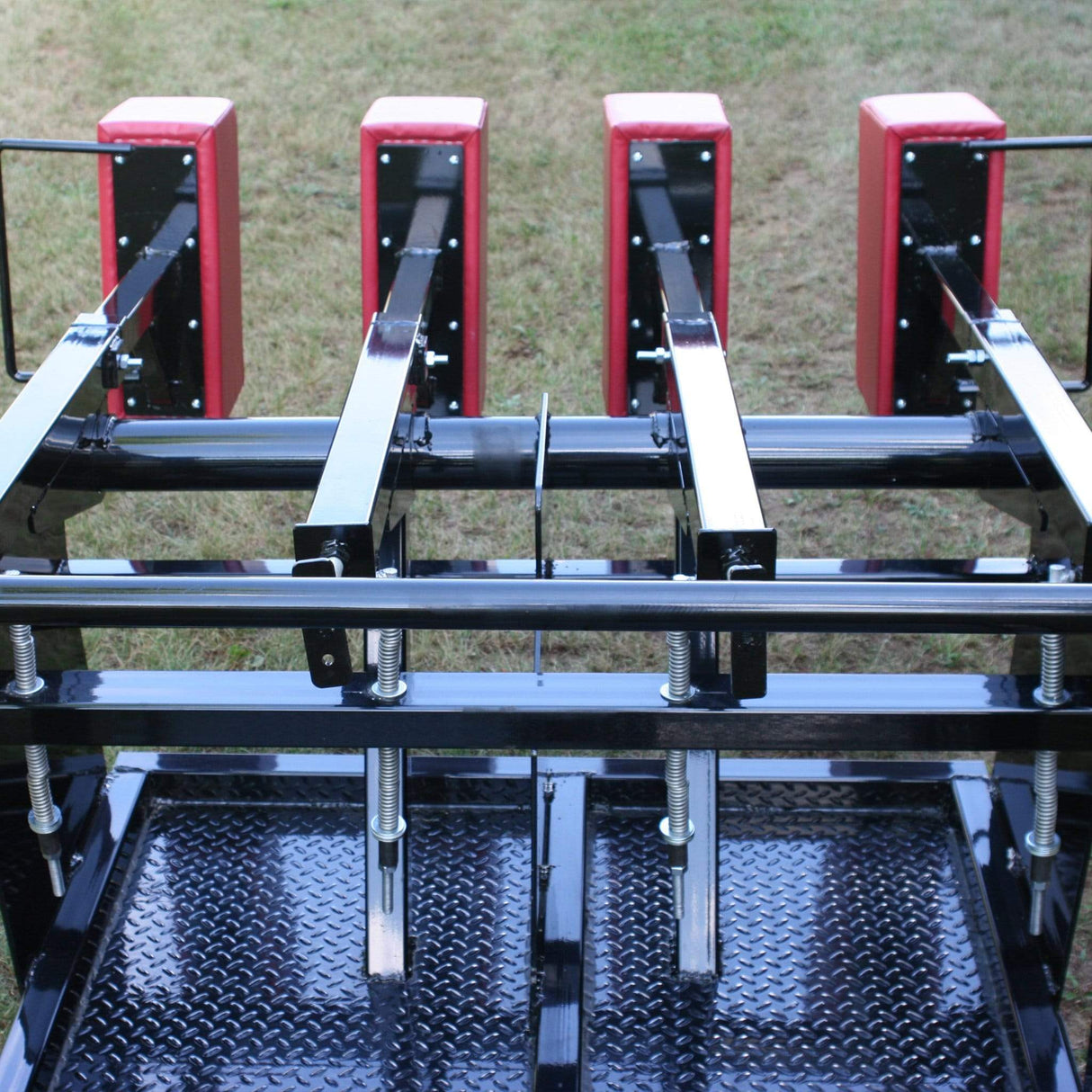 View From Behind Black Steel Rugby Scrum Sled With Red Foam Pads