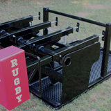 Angled View with One Red Foam Pad on Black Scrum Sled Frame