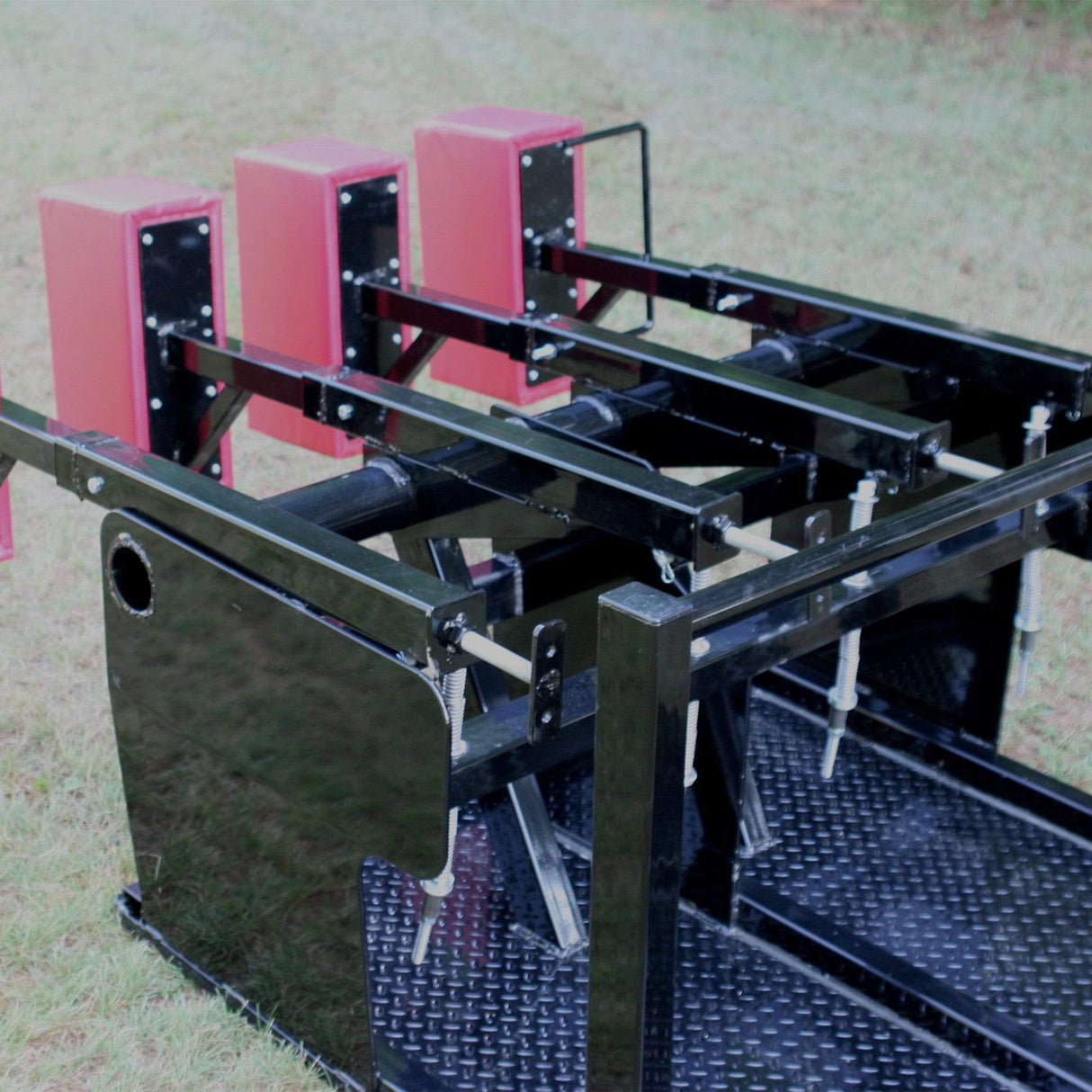 View From Behind of Scrum Sled with Red Foam Pads Attached